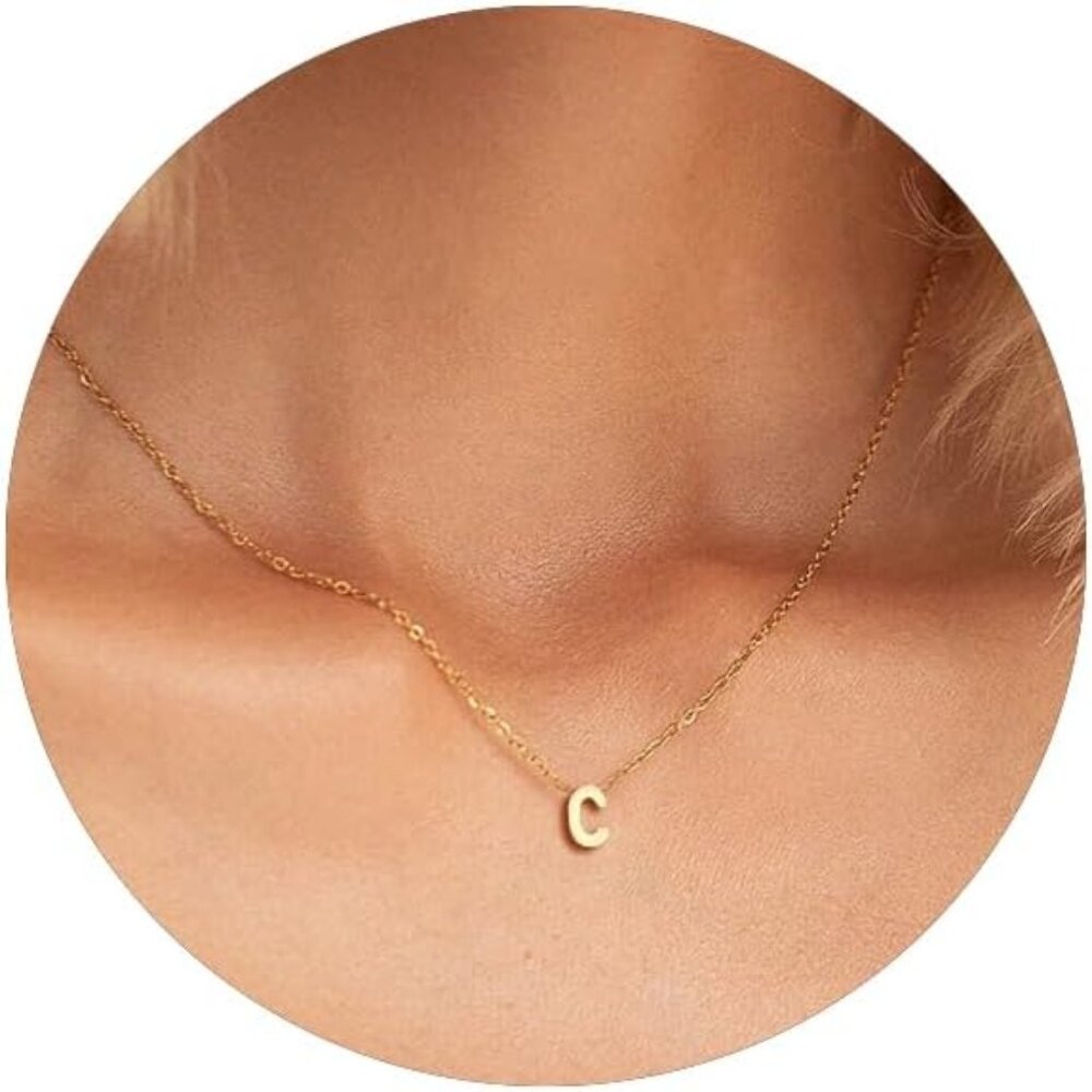 Tiny Initial Necklace 18k Gold Plated Small Lette… - image 1